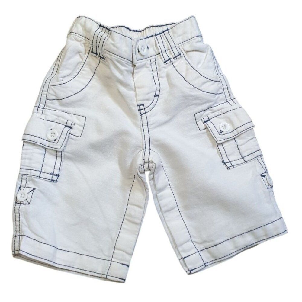 BabyGap Infant Cargo Shorts 6-12 Months White With Blue Stitching